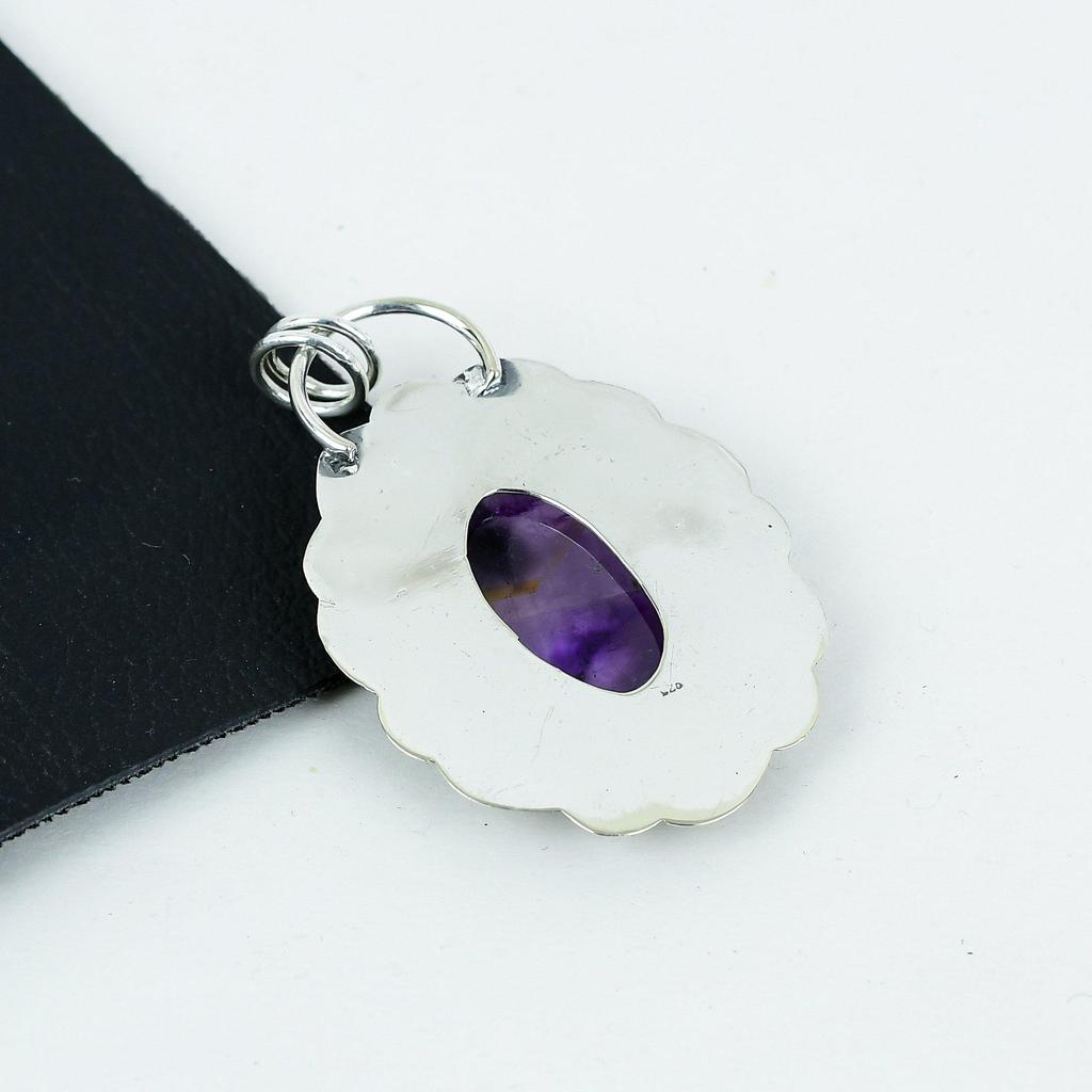 Natural Amethyst Gemstone Silver Pendant In 925 Sterling Silver- Handmade Design, Everyday Wear Jewelry, Unique Pendant Birthday Gifts