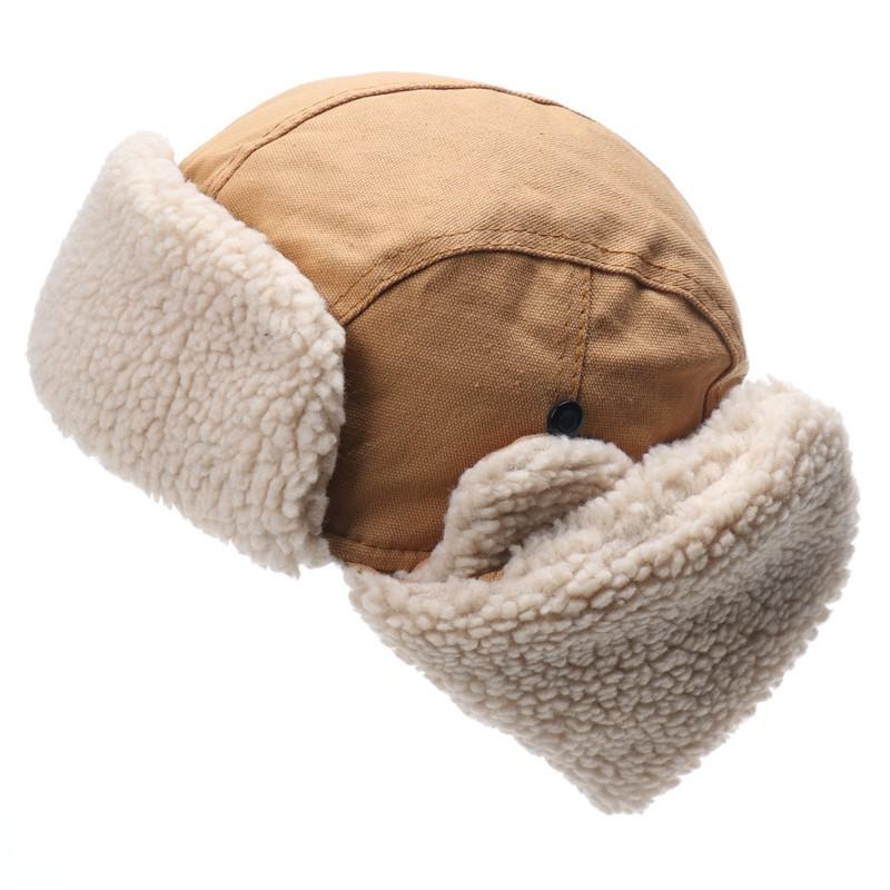 Unisex Windproof Winter Hat With Detachable Goggles Warm Fleece-Lined Canvas Cap Skiing Hiking Outdoor Activities