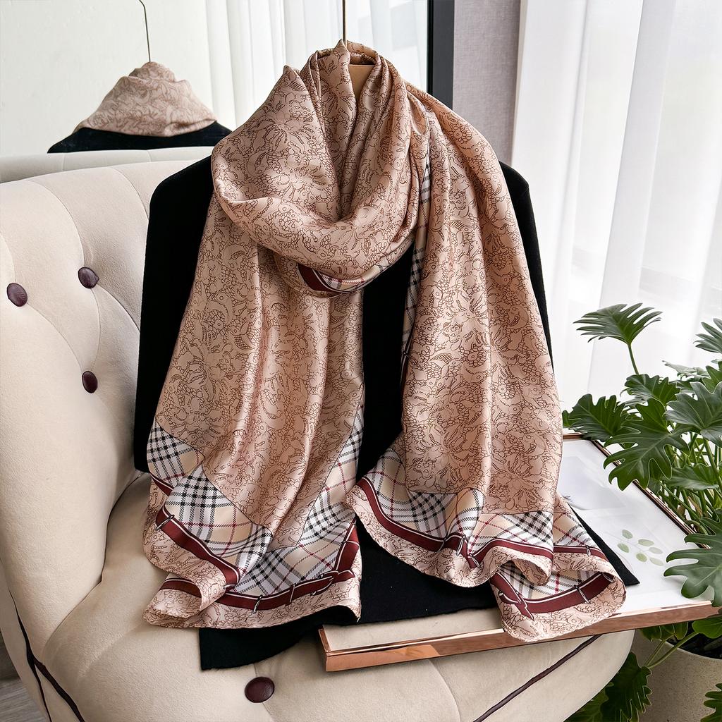 Geometry Design Large Silk Soft Scarf Women Stylish Print Long Shawl Handkerchief Summer Sun Protection Elegant Travel Wrap