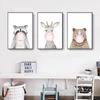 Decorative Painting Animal Bear Deer Blowing Balloon Nordic Animal Blowing Bubble Hanging Painting Wall Picture for Living Room