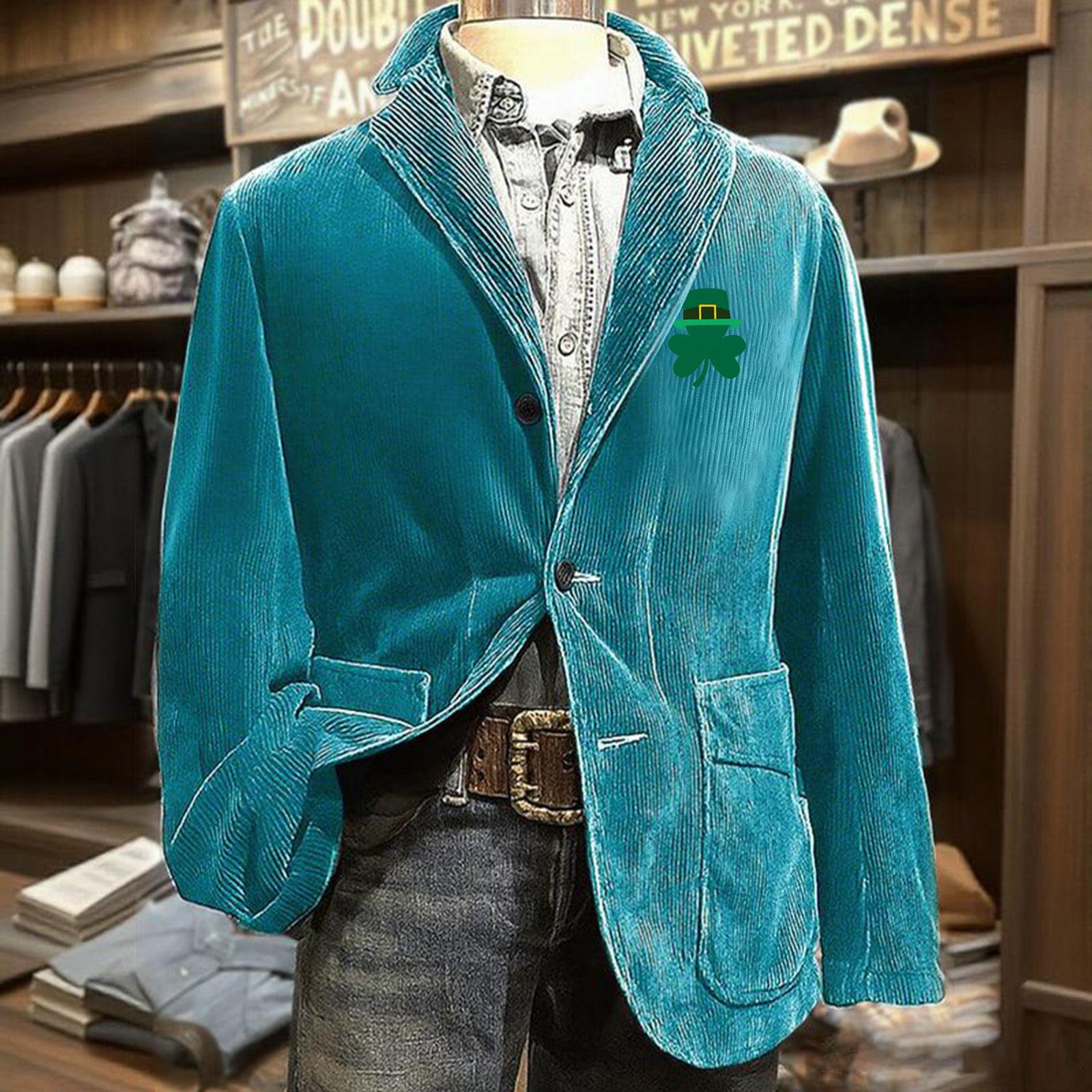 

Мужской вельветовый пиджак-кардиган с принтом и карманами, мужской повседневный костюм M циан