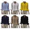 Women Shirt Lapel Long Sleeve Ruffle Cuffs Shirt Tops Pure Color Loose Fit Button Down Office Lady Summer