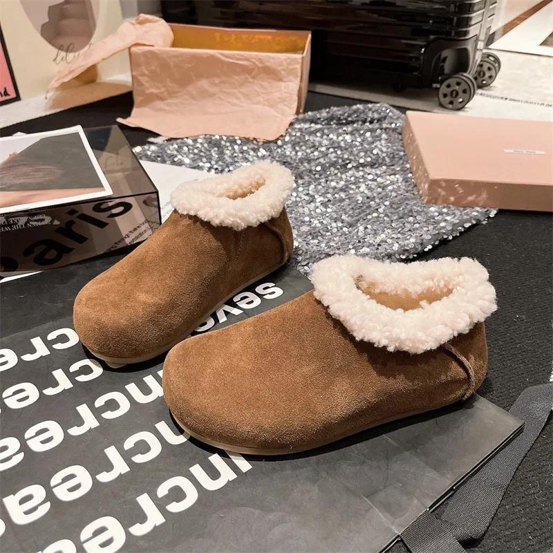 Fashion Outdoor Warm Snow Boots 2024 Winter Ankle Women's Boots Women Solid Sewing Round Toe Slip On Low Flat with Casual Shoes Female