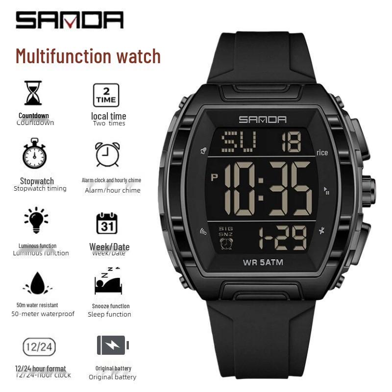 Sanda Youth Transparent Barrel Waterproof Sports Watch with Countdown Timer