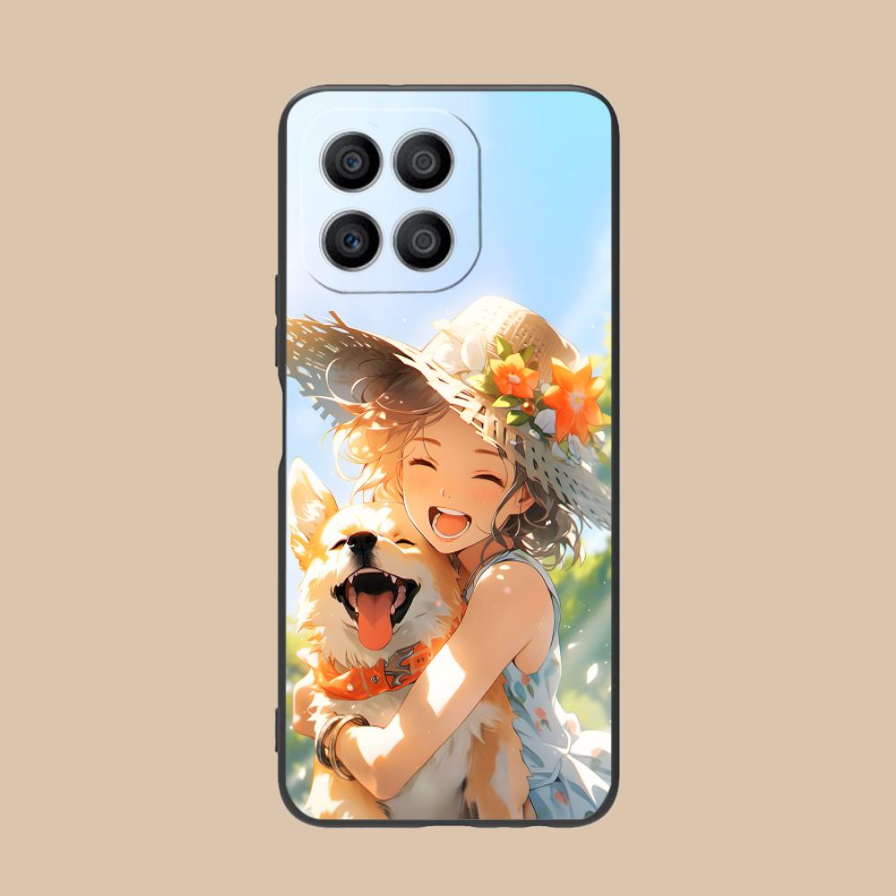 Girl Dog Puppy Matte TPU Mobile Phone Case for Honor 90 80 70 60 50 30 20 10 9 8 7 Pro S SE Lite 5G Colorful Printing Cover