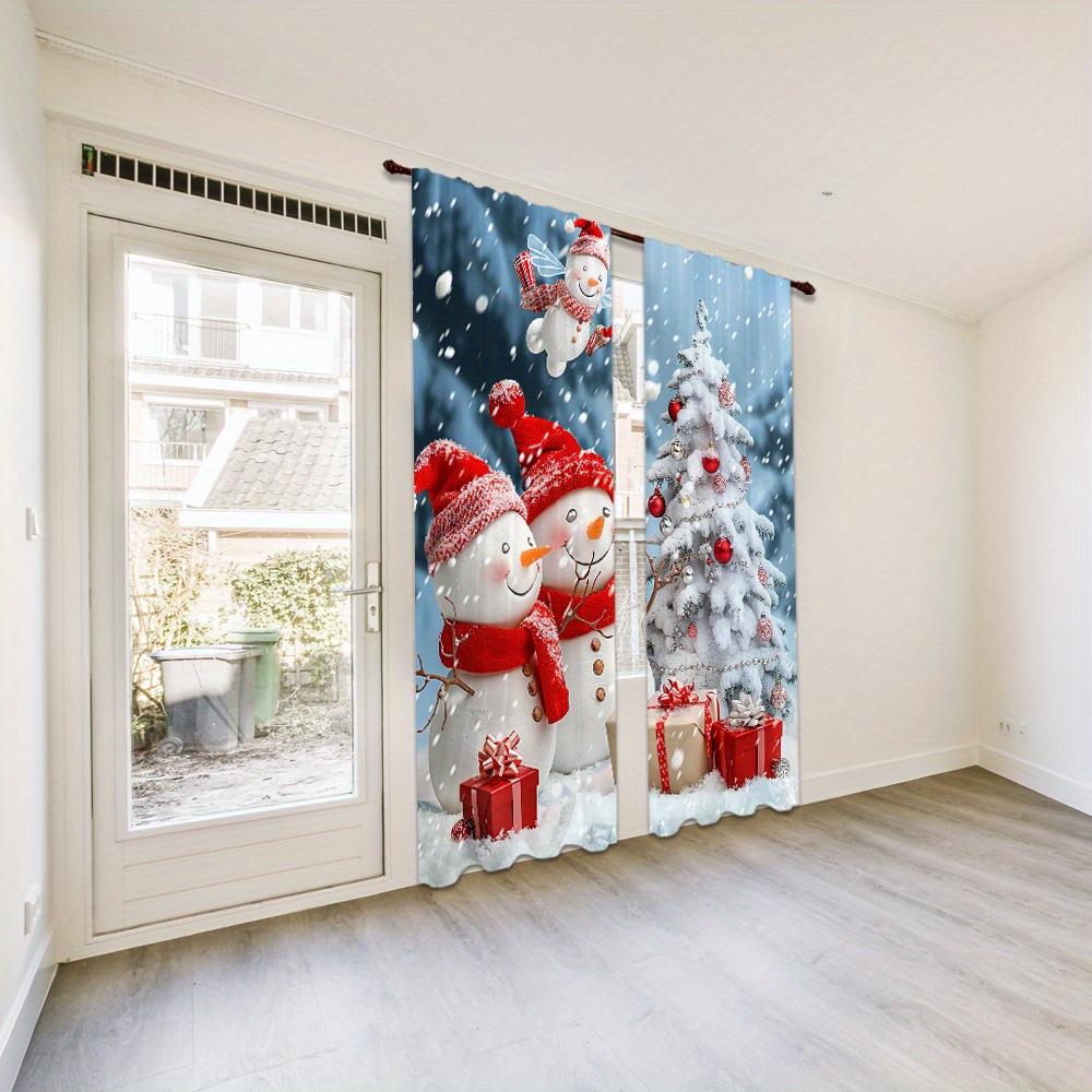 2dílná sada vánočních závěsů Sněhulák Veselé Vánoce design kapsy na tyč pro snadné zavěšení do ložnice obývací pokoj kuchyně