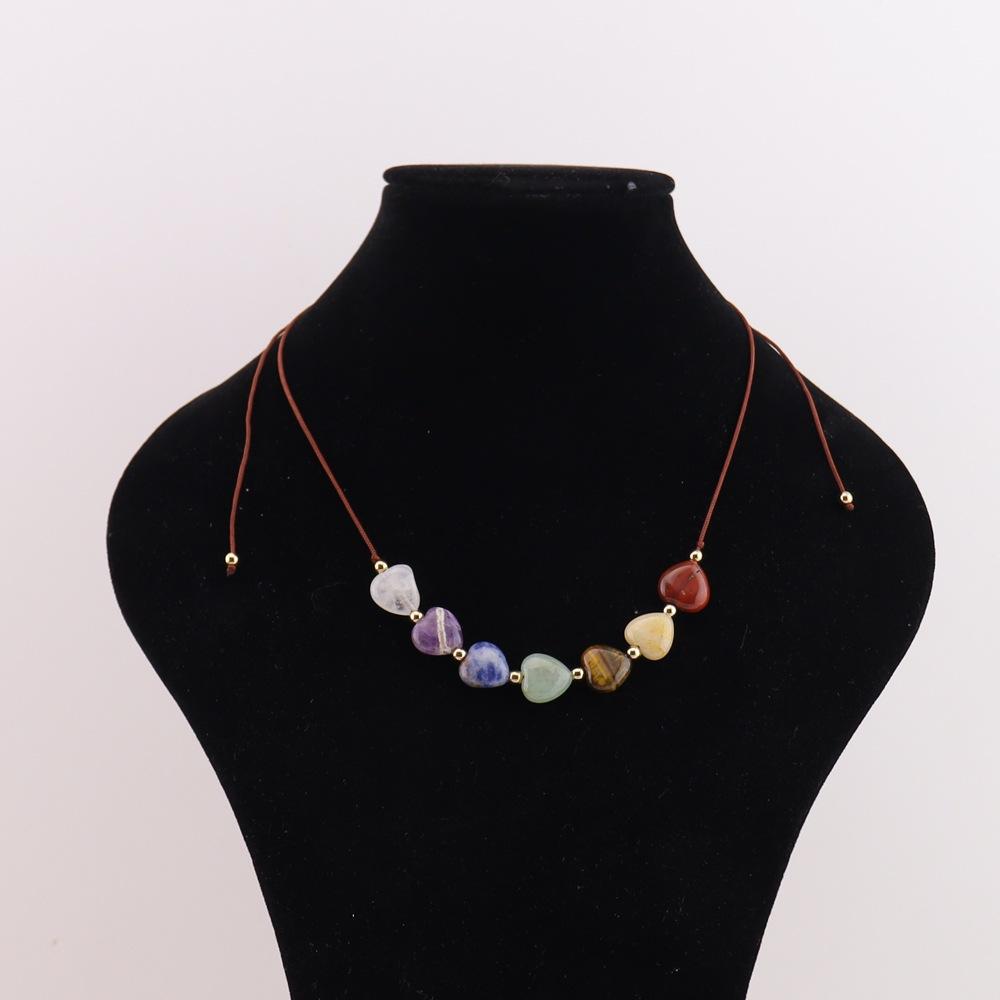 Natural Crystal Necklace Colorful Love Crystal Hand-Woven Necklace Bracelet Peach Heart Pendant N739