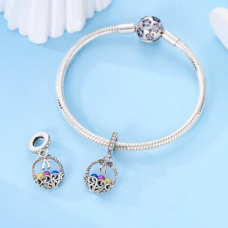 Original Copper Easter Flower Basket Egg Pendant Beads Charms Fit Bracelets Diy Jewelry Gift