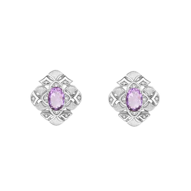 Wind Color Treasure Necklace Stud Earrings Set Natural Garnet Topaz S925 Silver Light Luxury Jewelry