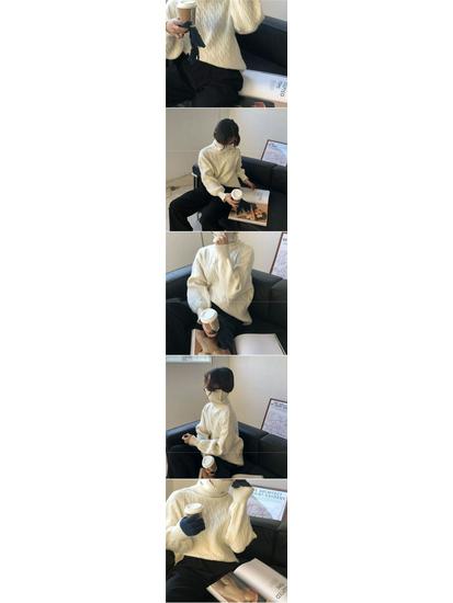 Dámský svetr s vysokým límcem a copánkovým vzorem: Korejský styl, Všestranný, Módní podzimní/zimní pulovr