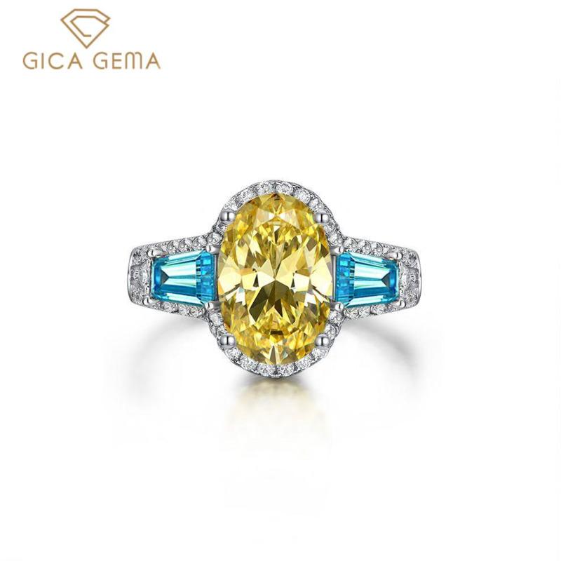 GICA GEMA Sterling Silver Wedding Rings For Women Big Oval Pink White Yellow High Carbon Diamond Party Fine Jewelry