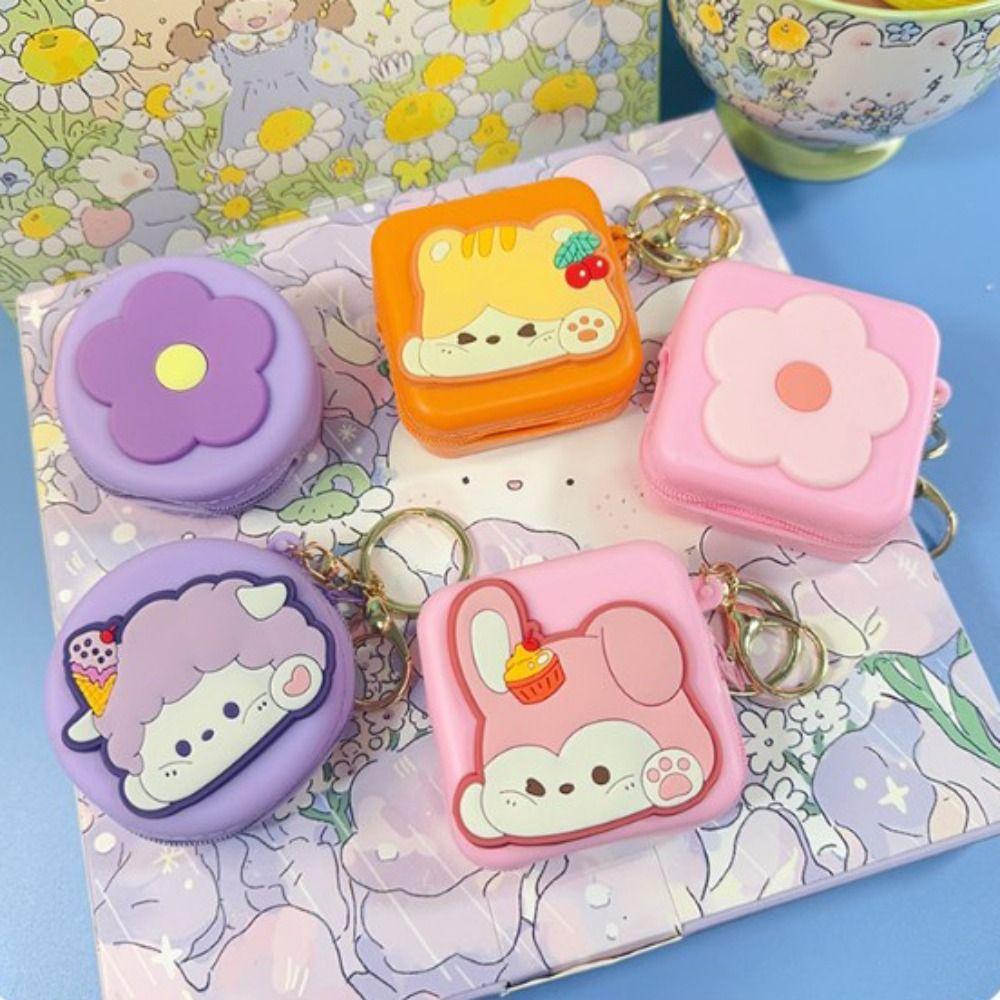 Cute Silicone Coin Purses Zipper Small Pendant Keychains Pouch Portable Cartoon Item Bag Female