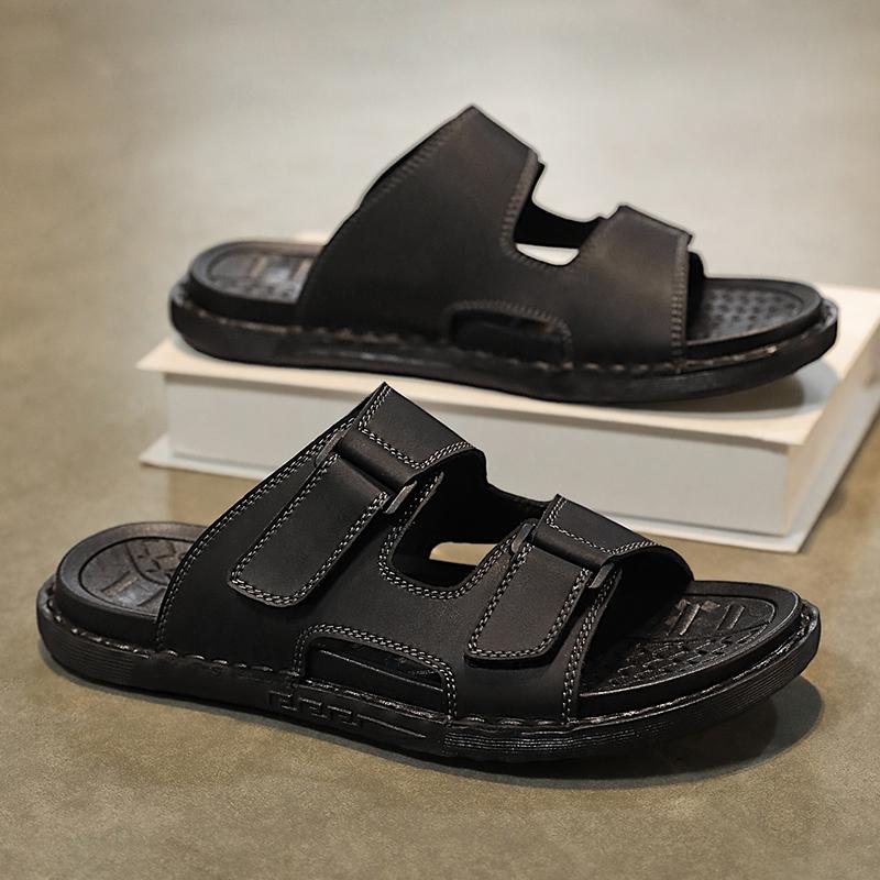 

Fashion Summer Mens Slippers Casual Shoes Beach Sandals Outdoor Slides Walking Comfort Leather Luxury Designer Lightweight Fashion 46 38 чёрный