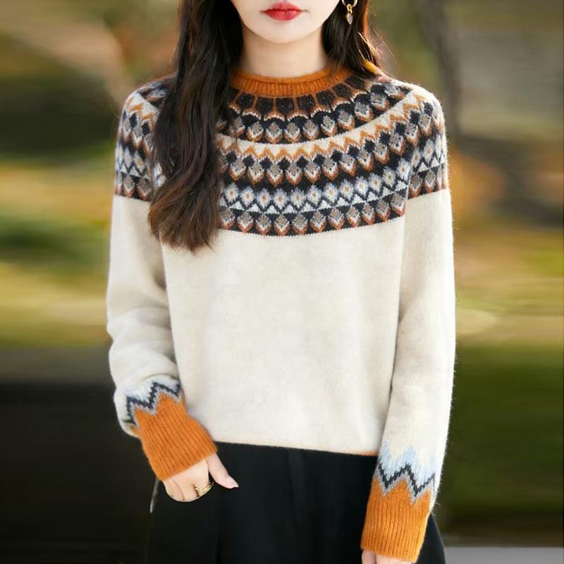 Women's Loose Fair Isle Peacock Sweater - Autumn/Winter Korean Style Knitwear
