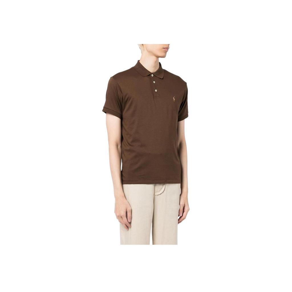 Polo Ralph Lauren Polo Pony Solid Straight Fit Logo Embroidered Short Sleeve Polo Shirt Men tops Brown 710652578-140
