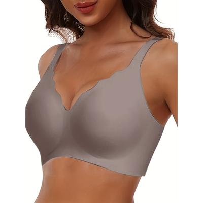 Women's Seamless Wireless Push Up  Scalloped Edge Wide Strap Invisible Bralette Comfortable Everyday Bra for Daily Wear