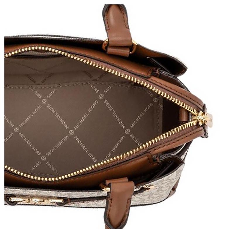 Michael Kors Logo Hardware Firma Tela Rivestita Ecopelle Borsa a Mano Piccola da Donna Vaniglia