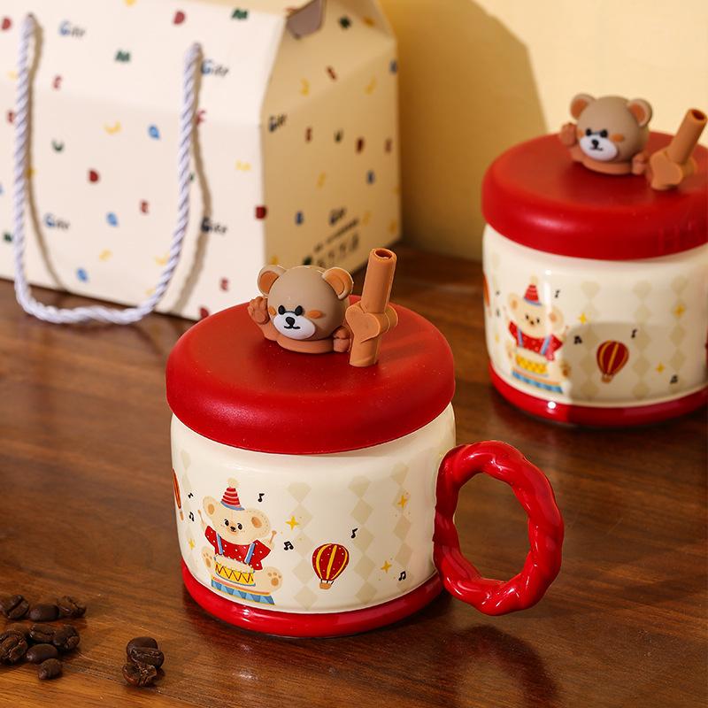 Circus Cartoon Ceramic Mug Festival Event Gift High Value Water Cup Coffee Cup Glove Set