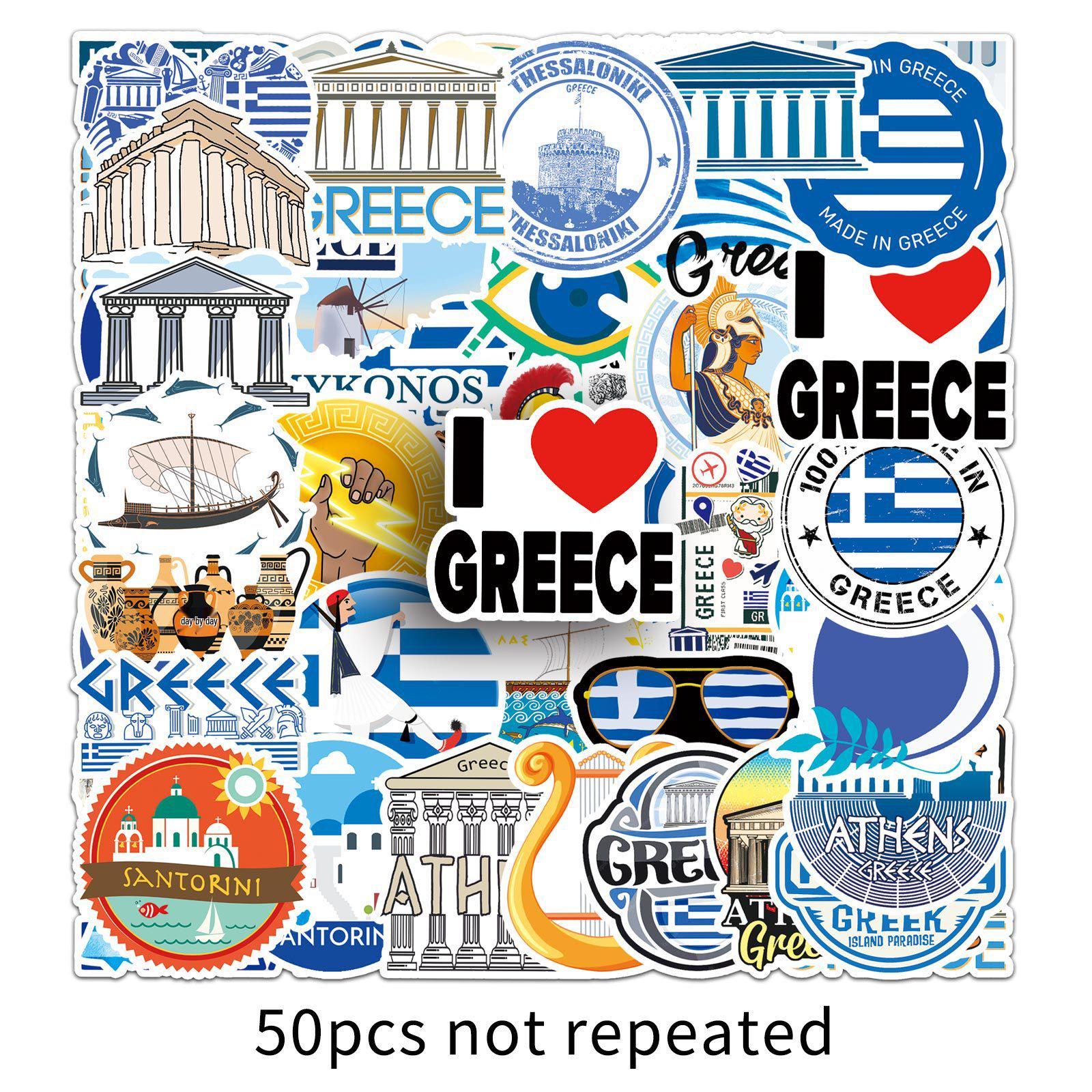 50 Greek Graffiti Travel City Sticker Pack: Creative DIY Waterproof Phone Case & Suitcase Decor