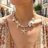 Bohemia Irregular Shell Beaded Necklace for Women Starfish Conch Pearl Pendant Metal Chain Choker Summer Beach Vacation Jewelry