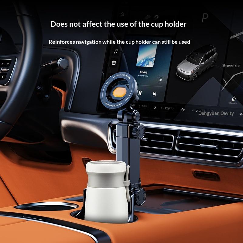 2-in-1 Car Cup Holder Phone Mount Dual Magnetic Cell Phone Bracket 1PC Non-Slip Silicone Pad Secure Phone Grip
