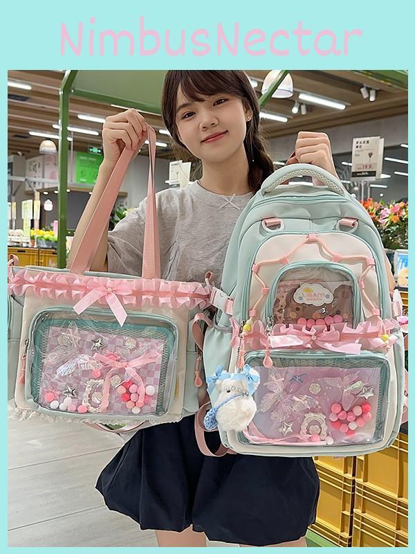 Fresh Sweet Transparent Backpack With Waterresistant Nylon For School Girls
