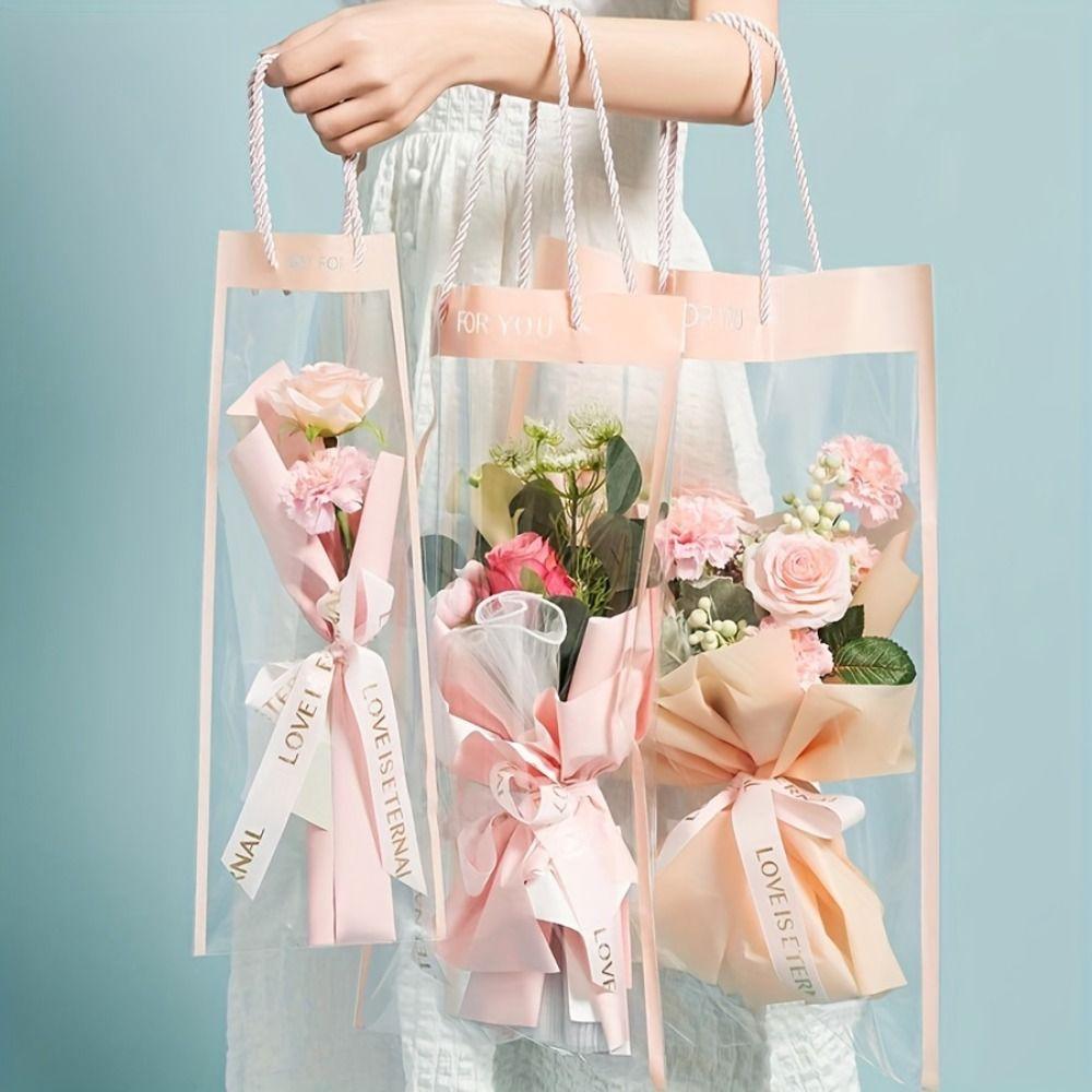 10 Pcs Rectangle Clear Flower Packaging Bags Plastic Flower Bouquet Gift Bags  Festival