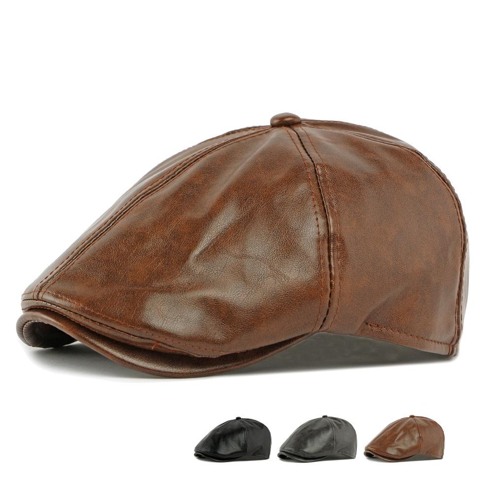 Autumn Winter Hat Men's Retro Leather Beret British Progressive Hat