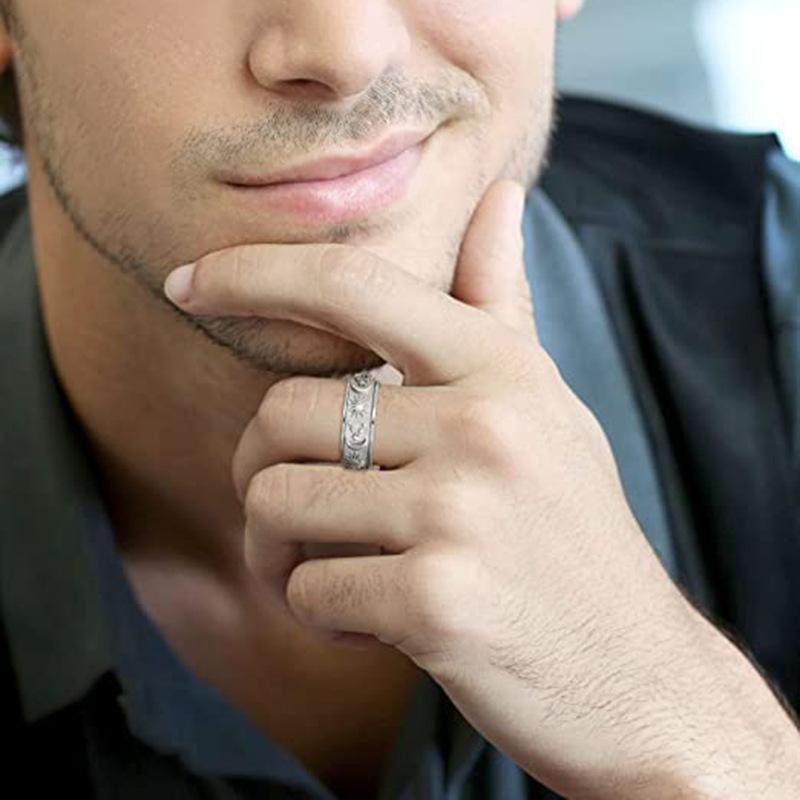 Star Moon Sun Rotating Titanium Steel Ring Unisex Bohemian Relief Anxiety Jewelry Accessories