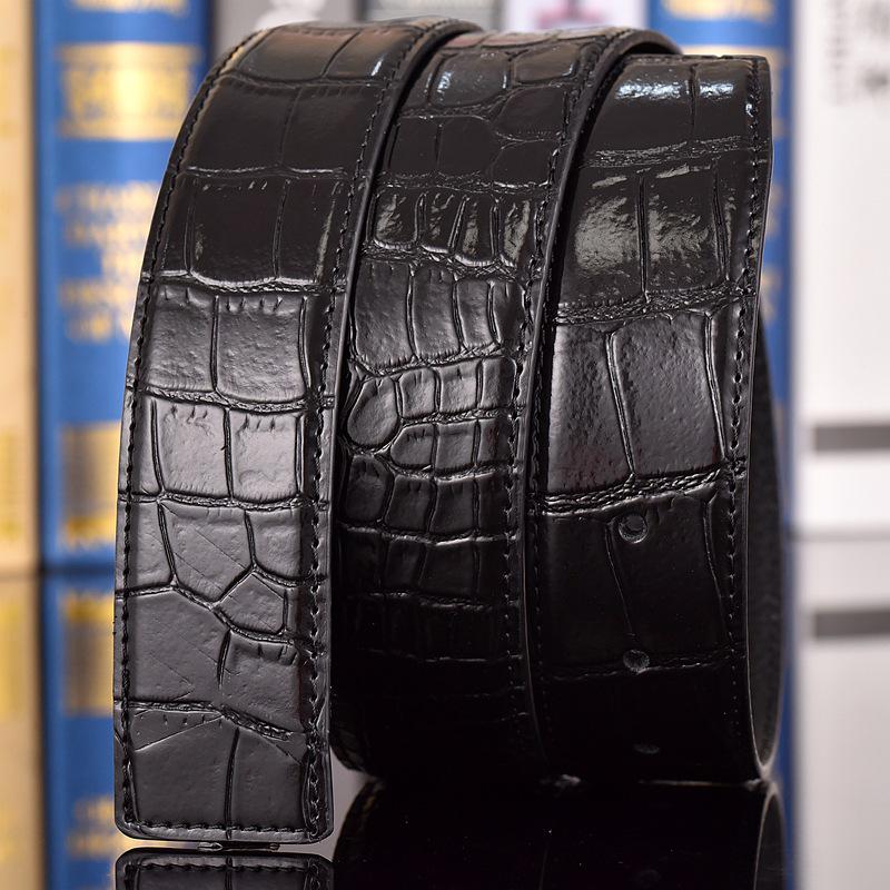 Crocodile Pattern Headless Men's Leather Belt, Perforated Belt Strip, Genuine Top-Layer Cowhide.