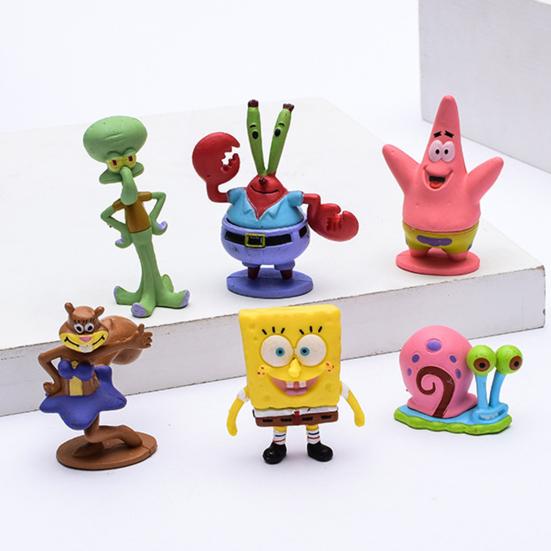 6Pcs/Set Cute Anime Figure SpongeBob Model Dolls Ornaments Home Decoration Gift