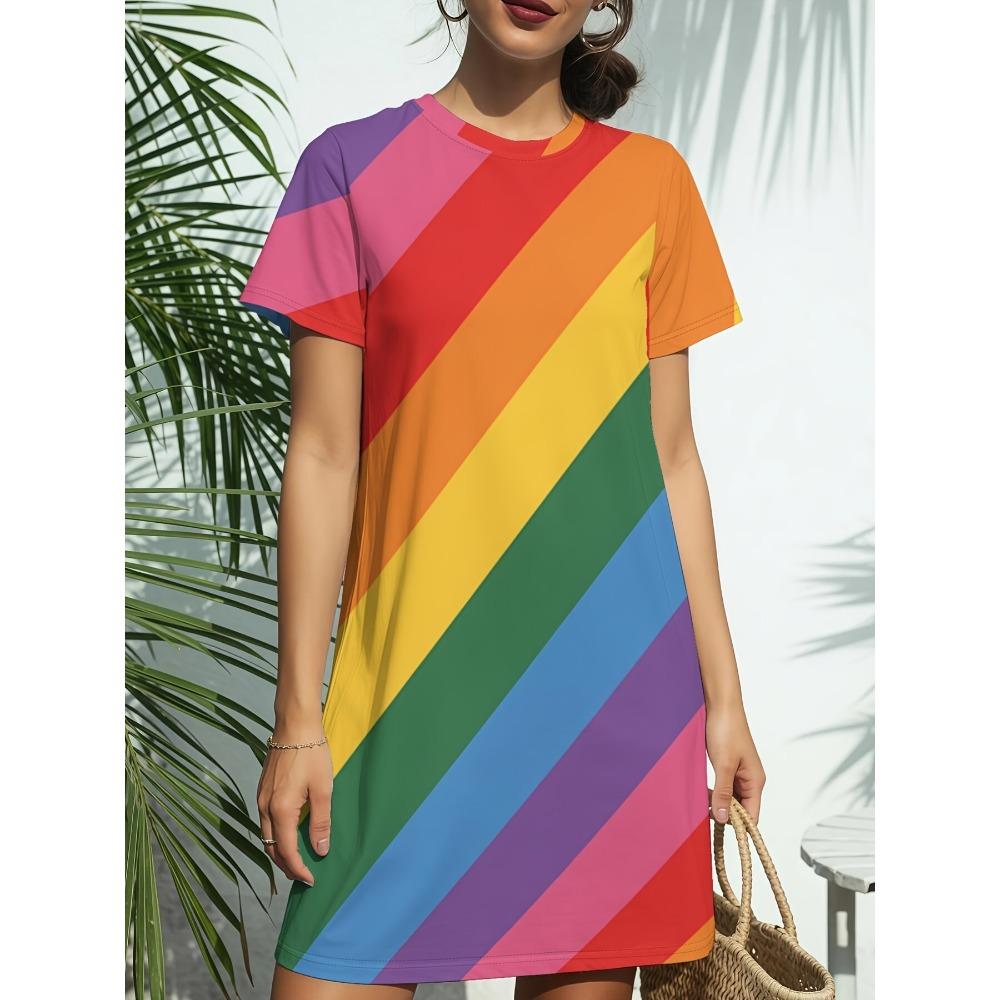 Summer Fashionable Creativity 3D Printed Dresses Women Loose Large Round Neck Casual Comfortable Versatile Dresses