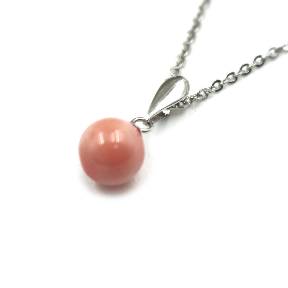 Deep Sea Coral 8.3mm Bead Pendant (Gift wrapping available free of charge) Silver setting with pink coral top, plated chain included, undyed coral.