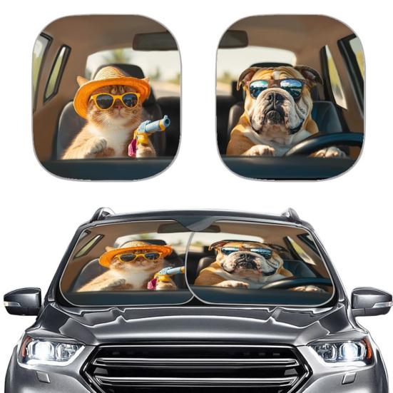 2Pcs Animal Print Car Sun Shade High-Density Aluminum Foil Windshield Sunshade Blocks UV Rays Sun Visor All-Season Protection Vehicle Sun Protector