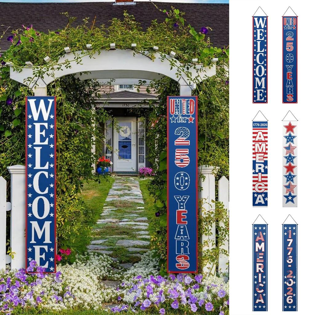 Vertikales Banner-Set mit „Willkommen“ und „Vereint für 250 Jahre“ Schriftzug Strapazierfähiges Stoff-Hänge-Veranda-Schild für den Außen- und Innenbereich