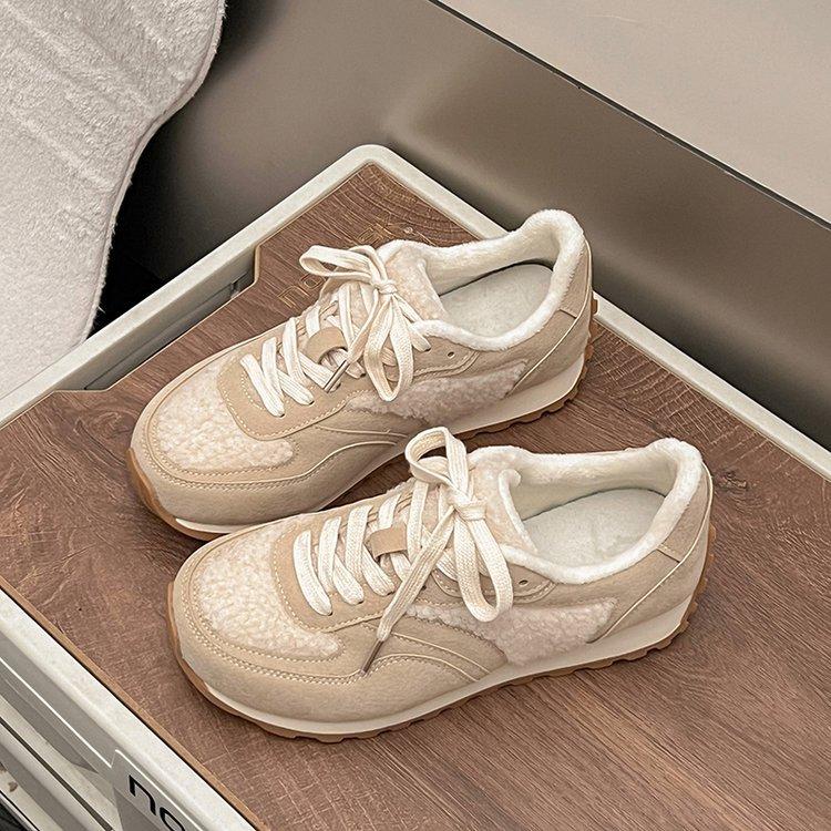 

Retro thick-soled Forrest Gump shoes for women s autumn and winter new velvet imitation lamb wool soft-soled warm sports versatile casual shoes fo 35