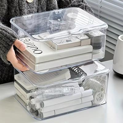 PET Material Desktop Storage Box Dust-Proof Cover Transparent Visible Large-Capacity Environmental Protection Organization Box