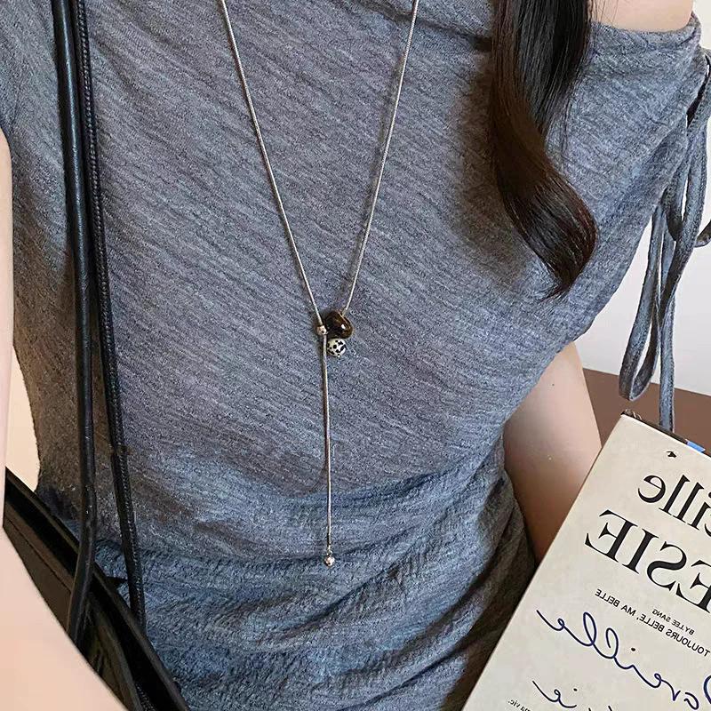 Spotted Tiger Eye Stone Mushroom Brown Heart Star Cross Flower Pendant Long Clavicle Chain Necklace Women Exquisite Accessories