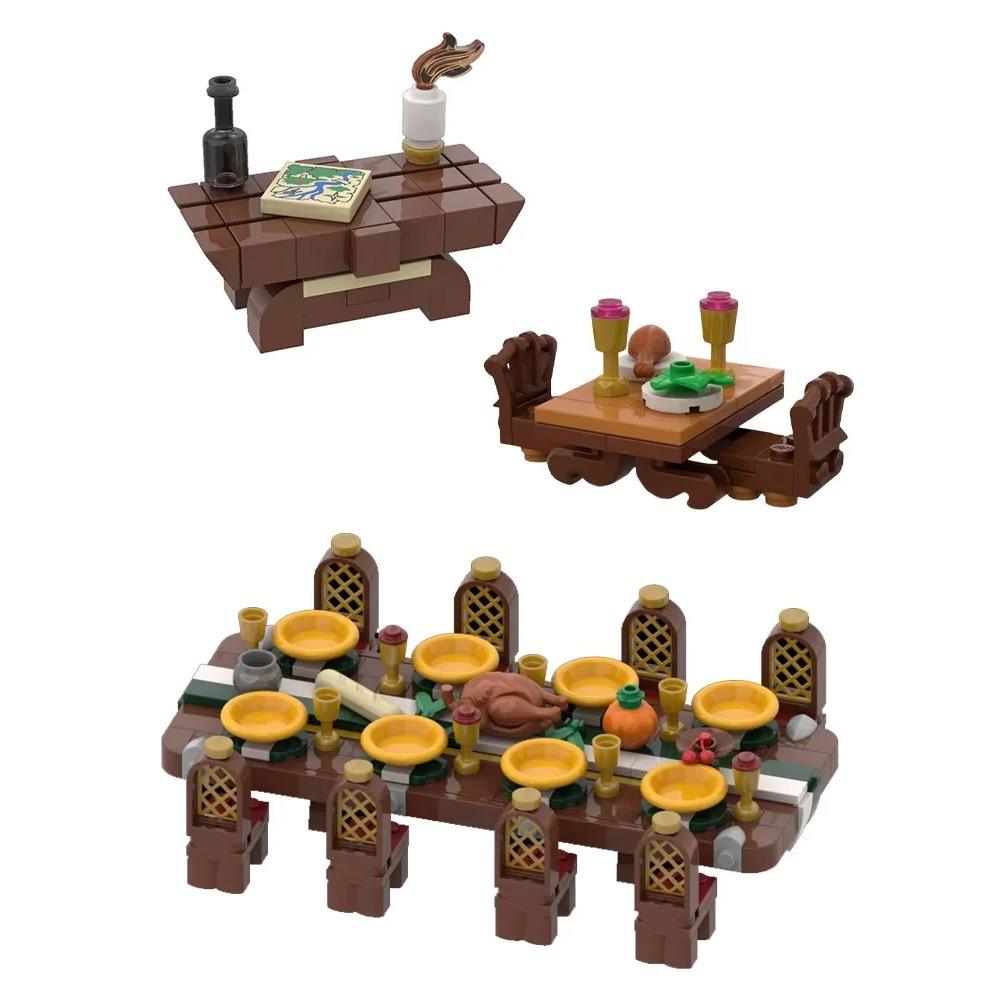 MOC Building Blocks Toys Medieval Table Furniture Series Model Creative Decoration DIY Assembled Toys Holiday Gifts for All