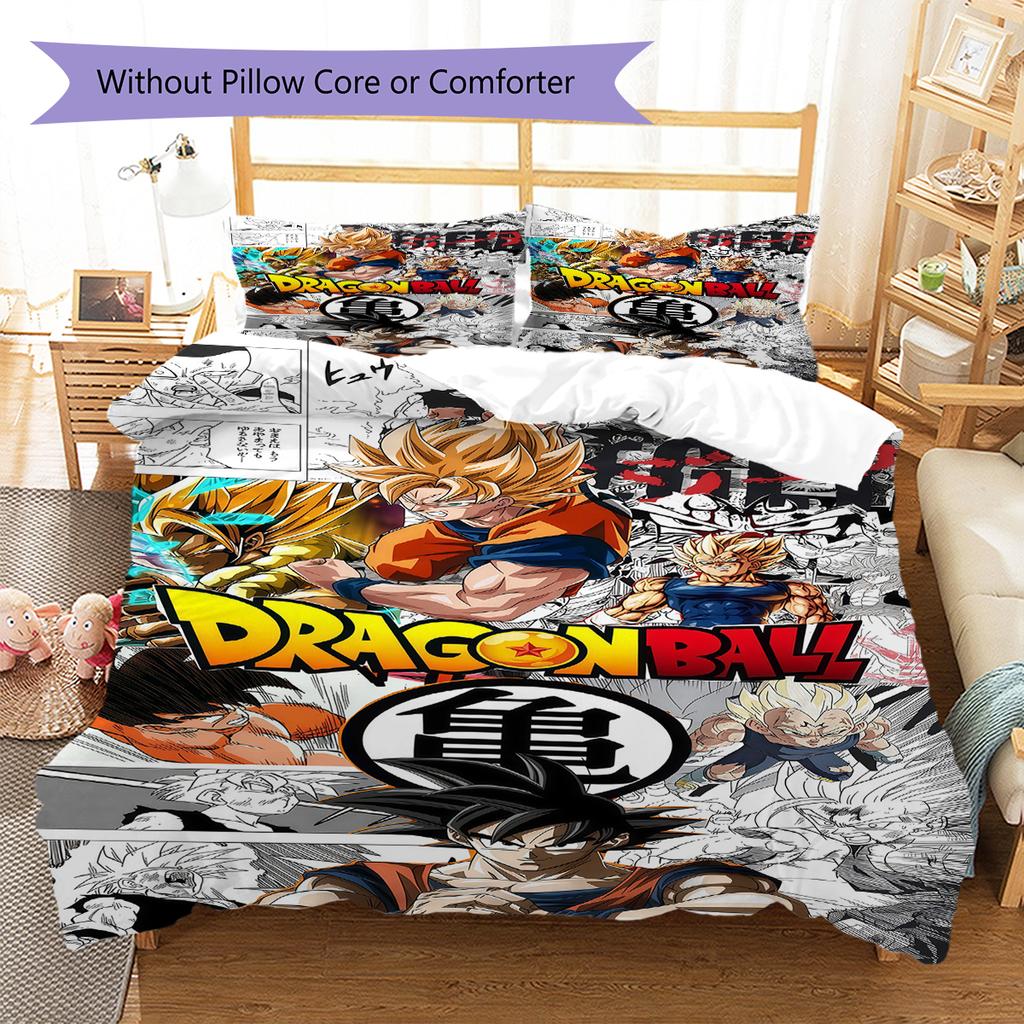 Son Goku Pattern Bedding,Quilt Set Quilt Cover Pillowcase Home Birthday Gift (1 * Duvet Cover + 2 * Pillowcase, Without Core)