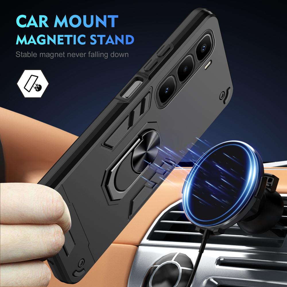KEYSION Shockproof Armor Case for Infinix Hot 60 Pro+ Silicone+PC Metal Ring Stand Phone Cover for for Infinix Hot 60i 4G 60 5G