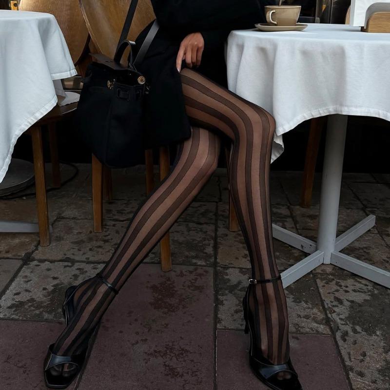 Talenza Schwarze Gestreifte Strumpfhosen Frühling Herbst Dünne Sexy Strumpfhosen Vintage Damenunterteile Mode Damen Party-Strümpfe Strumpfhosen One Size black
