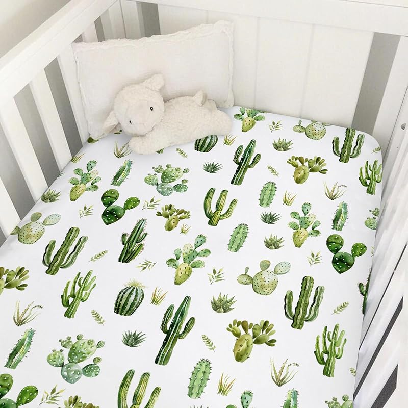 

Boho Cactus Baby Crib Sheet 52 x28 Retro Black Golden Cactus Fitted Crib Mattress Cover Wild Cactus Soft Baby Sheet for Boy Girl Western Plants One size зелёный