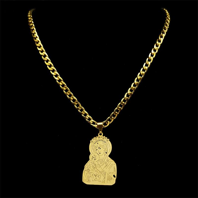Christlicher Jungfrau Maria Jesus Halskette für Damen Herren Edelstahl Goldfarbe Punk Männliche Kette Schmuck Party Geschenk ZZZ701