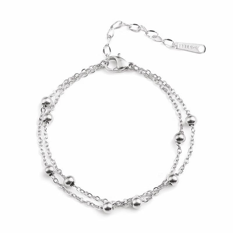 Htpwe Stainless Steel Glossy Zirconium Round Bead Combination Bracelet Set Women Plated 18k Couple Holiday Gift Bracelet Zircon