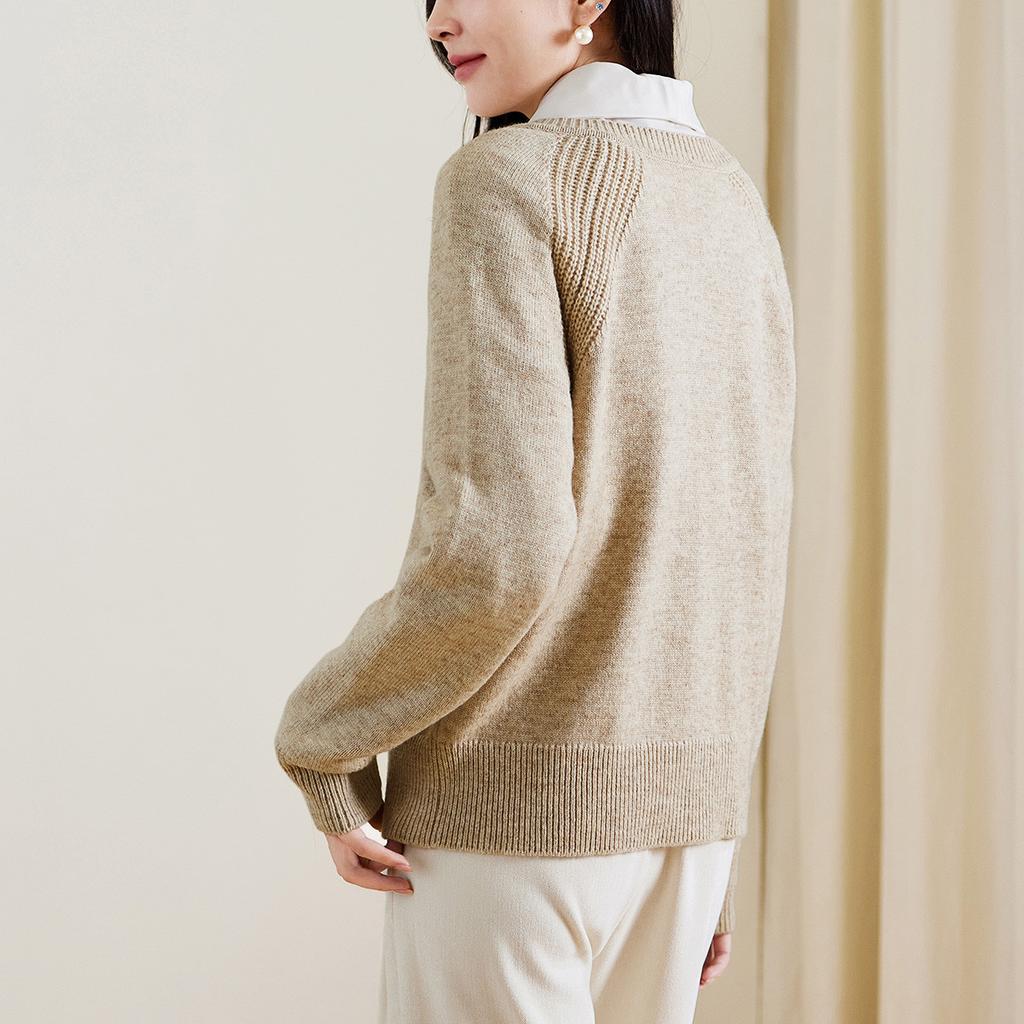 V-neck knitted cardigan jacket for women in autumn 2025, versatile wool sweater, solid color sweater for casual wear