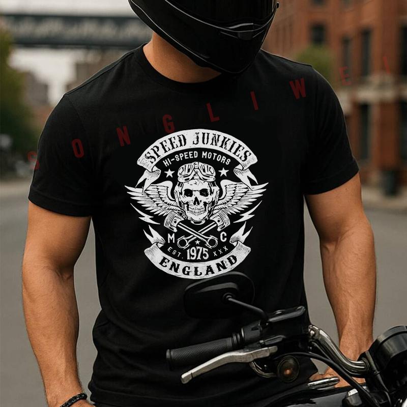 Motorcycle Funny Cafe Racer Chopper Men's T Shirt Moto Casual Dress Cotton Round Neck Short Sle