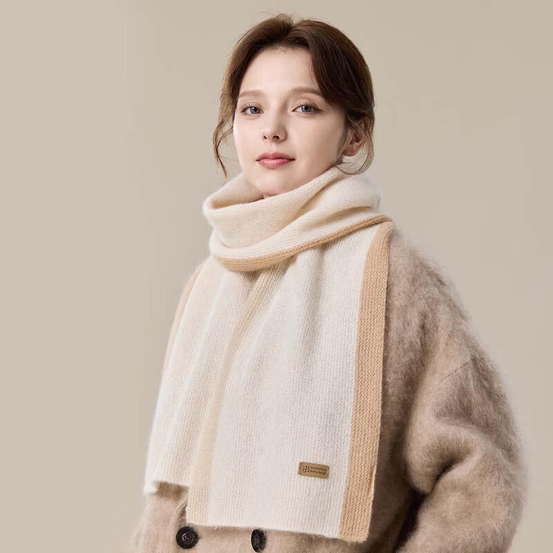 JIUMU Women's Wool Blend Color-block Knitted Scarf