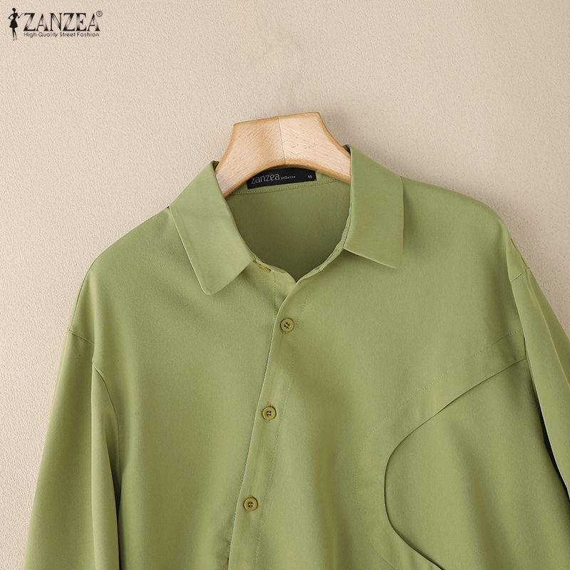 ZANZEA Women Turn Down Collar Loose Casual Long Sleeve Blouse