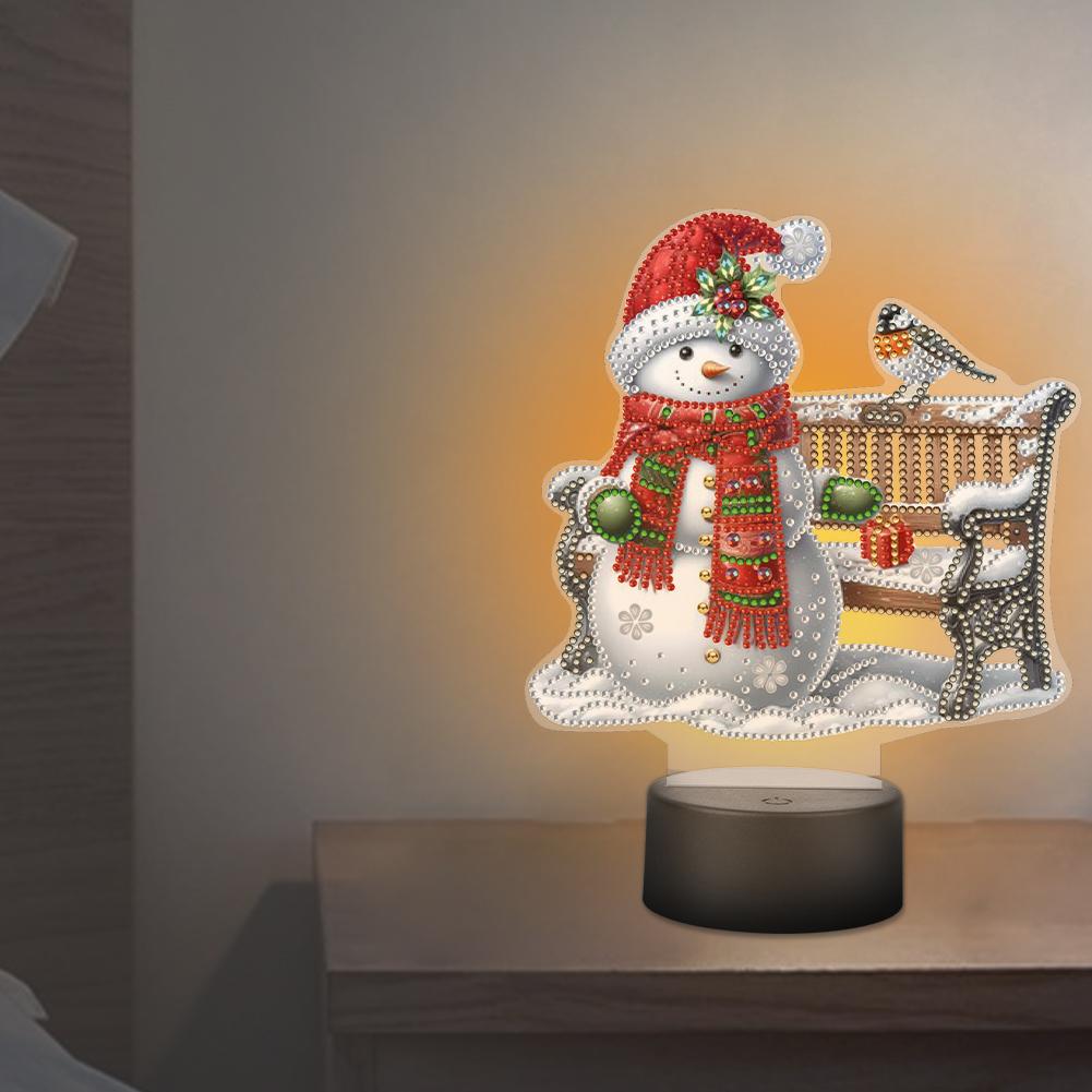 Acryl Dubbelzijdig Kerst Sneeuwpop Multifunctionele Diamant Nachtlamp Diamant Schilderen Nachtlampje Diamant Kunst Licht Ornamenten